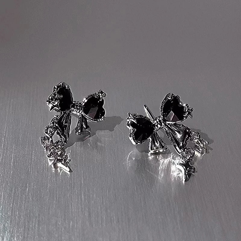 New Y2K Bowknot Zircon Stud Earrings for Women Fashion Korean Silver Color Pink Crystal Personality Earring Party Jewelry Gifts